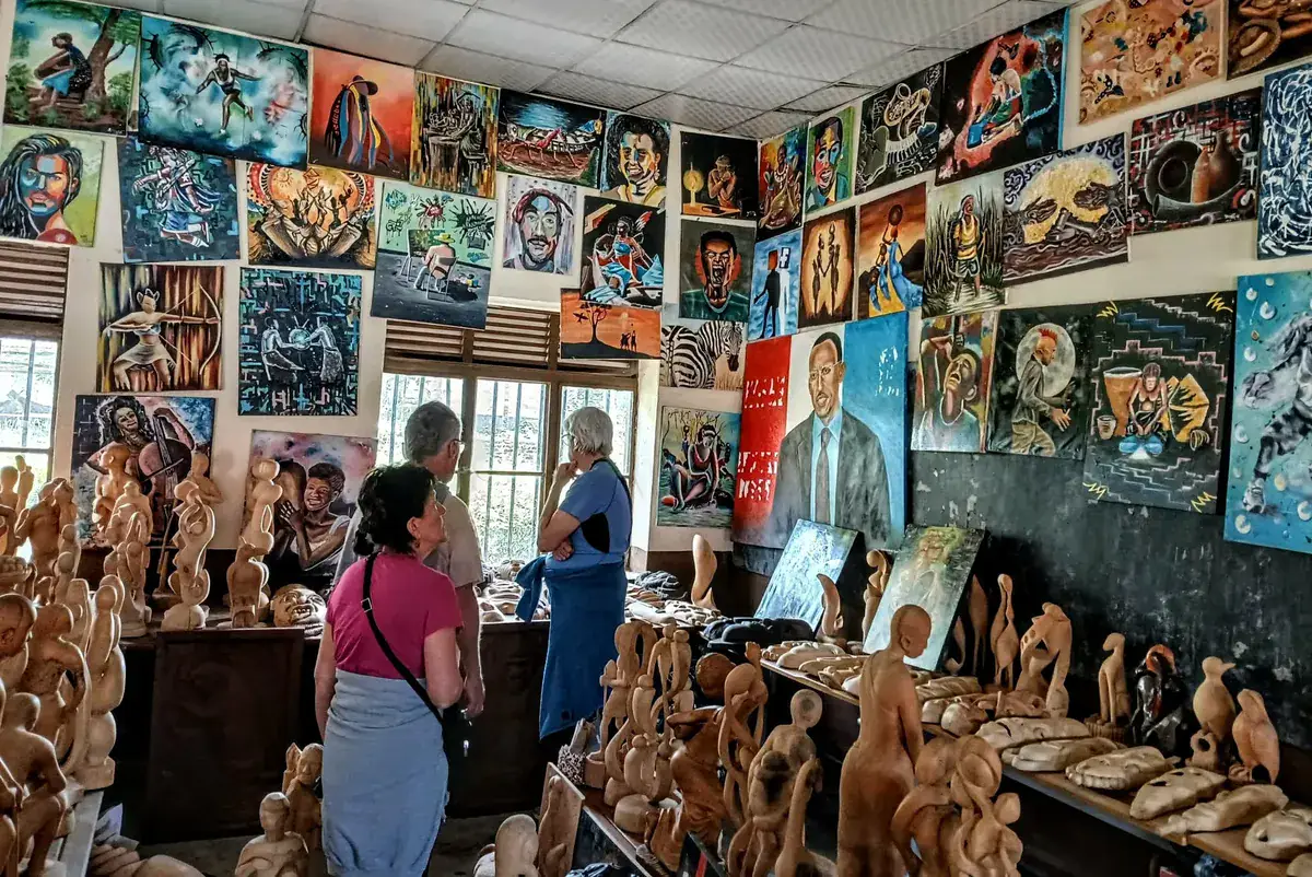 Handmade Rwandan crafts and art at a Kigali market