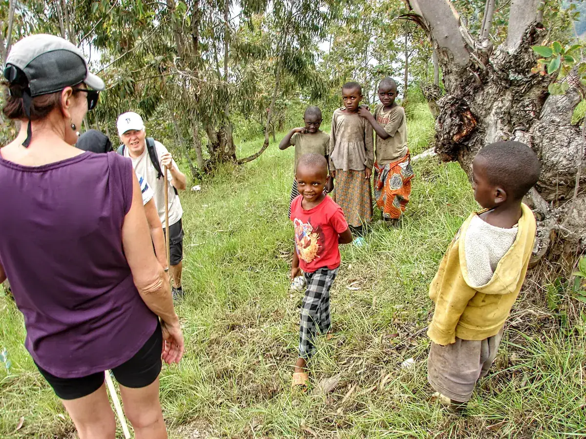 Smiling Rwandan children in a village