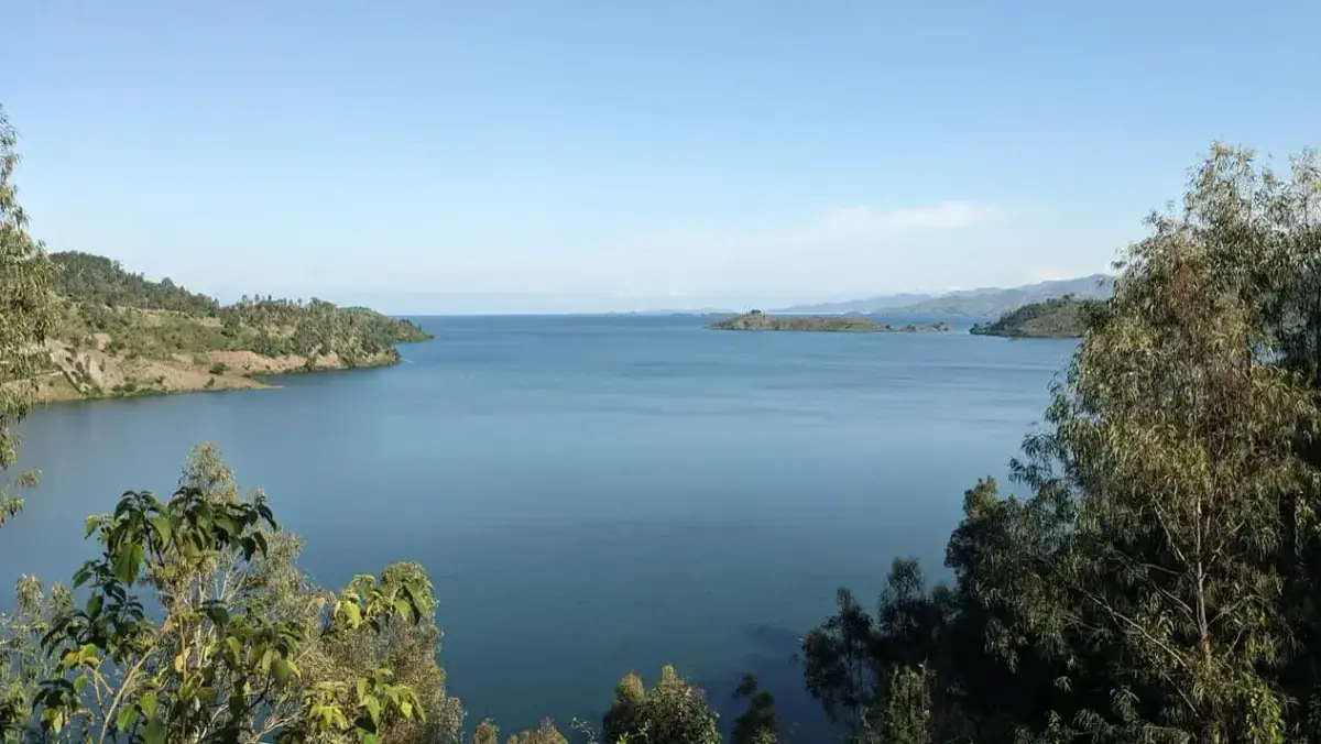 Calm waters of Lake Kivu seen from the shore