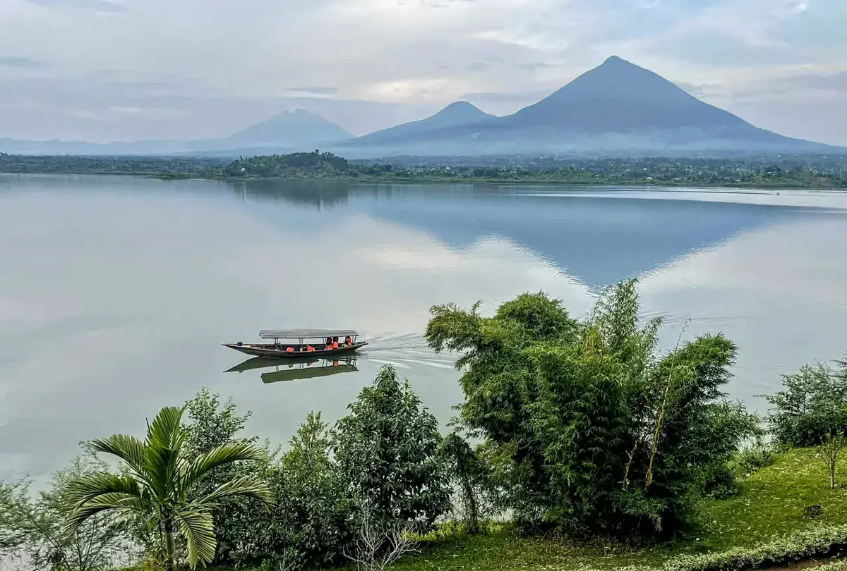 A Virunga volcano rising above the morning mist